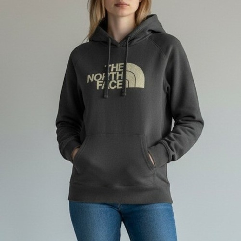 The North Face Hoodie Women Small Grey Gold Logo Pullover NF0A3VI4 Gorpcore